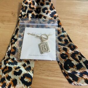 Leopard Print Silk Twilly with Silver Initial L Charm